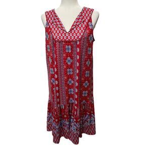 Style & Co Bandana Dress Sz M Tiered V-Neck Red Blue Sleeveless Festival Western